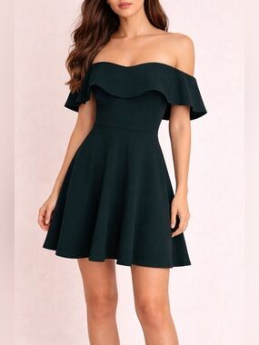 Windsor Off Shoulder Fit Flare Mini Dress Dark Green Size Small